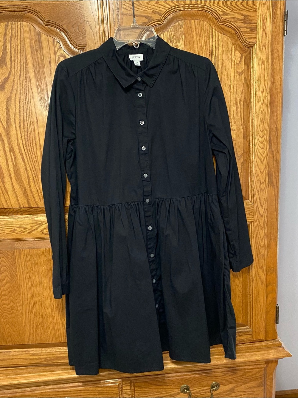 J. Crew Cotton Mini Shirt-Dress Black Women’s Sz 12 Buttoned Minimalist